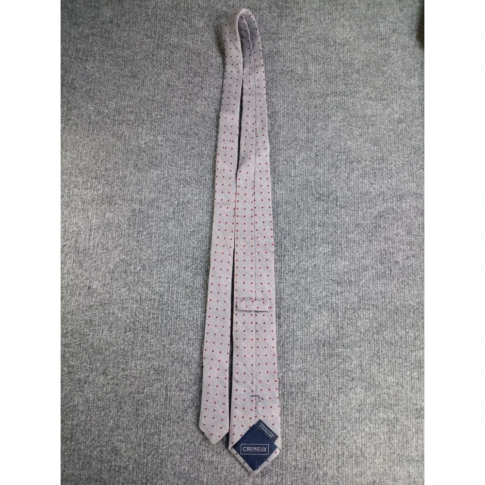 Cremieux Gray Red Polka Dot Men's Necktie Handmade USA Imported Fabric Classic